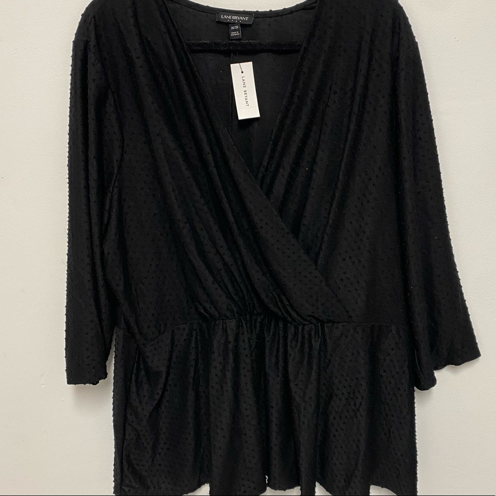 Plus Size Black Swiss Dot Surplice Blouse 26/28 NWT